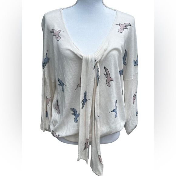 Portrait of a Flower Hummingbird Tie Neck Sweater - Picture 1 of 6